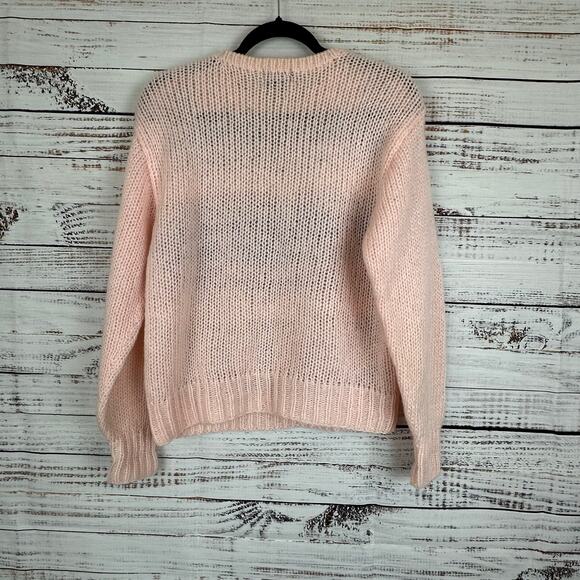 Women VTG Lady Van Heusen Pink Pastel Acrylic Hand Knit Sweater Cottage Granny M - Picture 2 of 5
